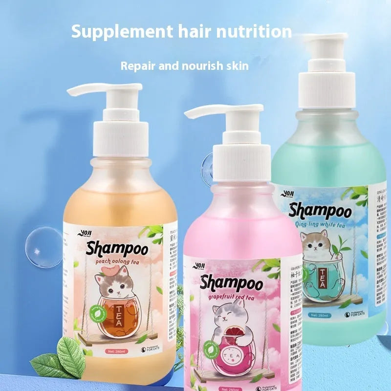 280ml cat universal bath lotion anti-mite shampoo bottle, peach oolong tea variant for cats
