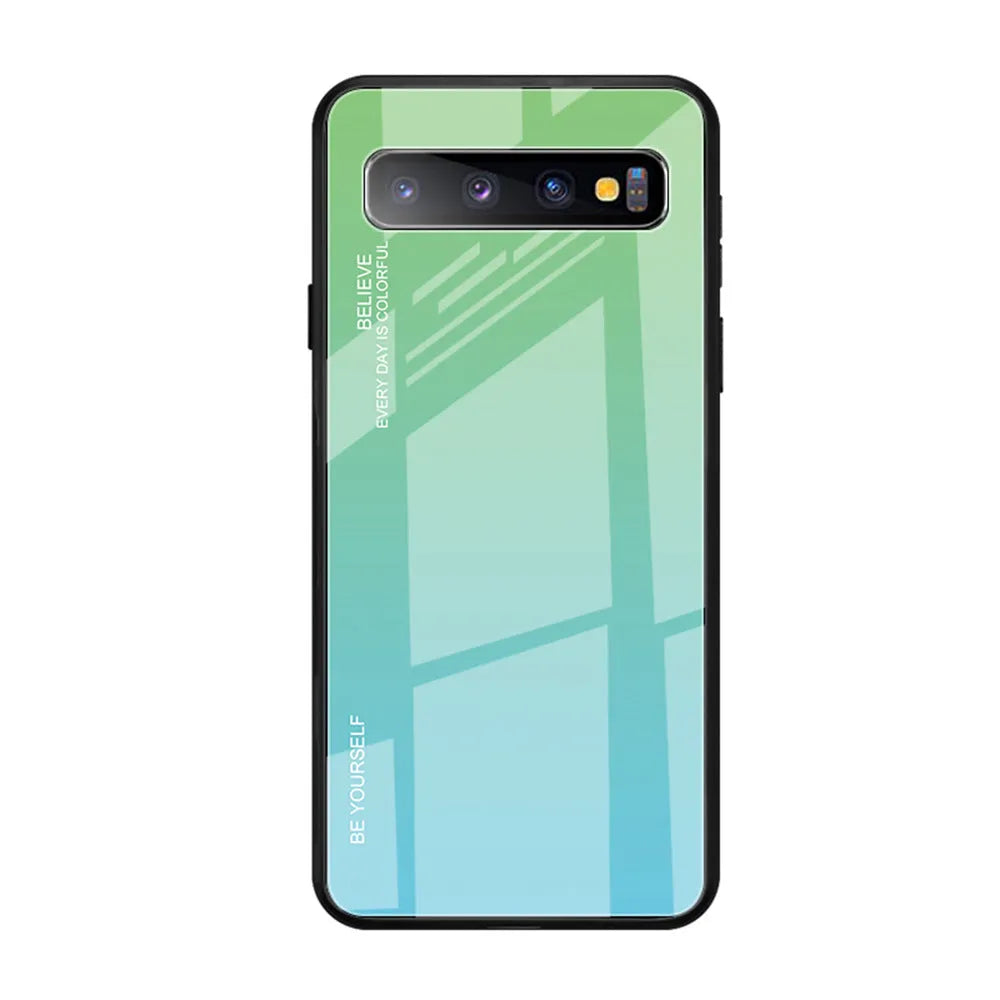 Gradient glass phone case for Samsung A series showing back cover with TPU frame and colour transition finish