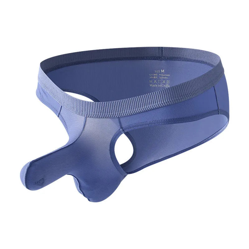 Men's low waist Ice Silk briefs in five colour options showing briefs style and fabric texture