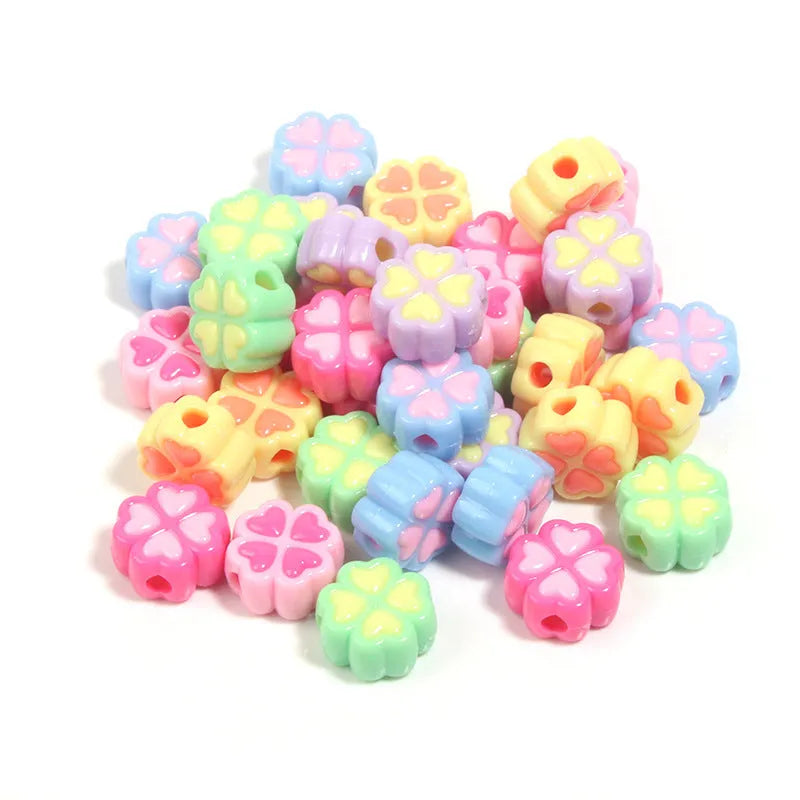 15mm acrylic four-leaf clover love pattern beads in various colours with frosted finish
