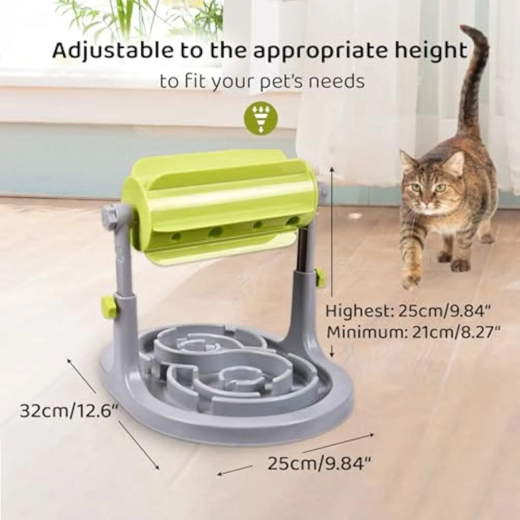 Interactive dog cat food puzzle toy slow feeder with adjustable height in blue, green, and pink colours