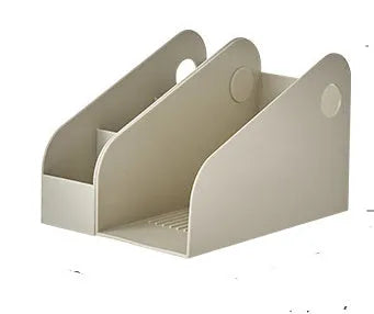 Plastic desktop organiser storage box with two layers in ivory white colour