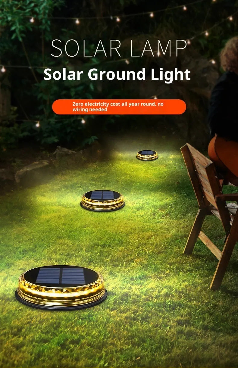 Solar buried light for outdoor courtyards and lawns, 121x121x26mm, ABS+AS construction, polycrystalline solar panel, 13lm warm or white light.