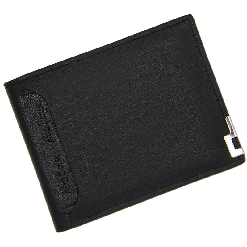 Men's iron-edge card-picking short wallet in PU material with compact design