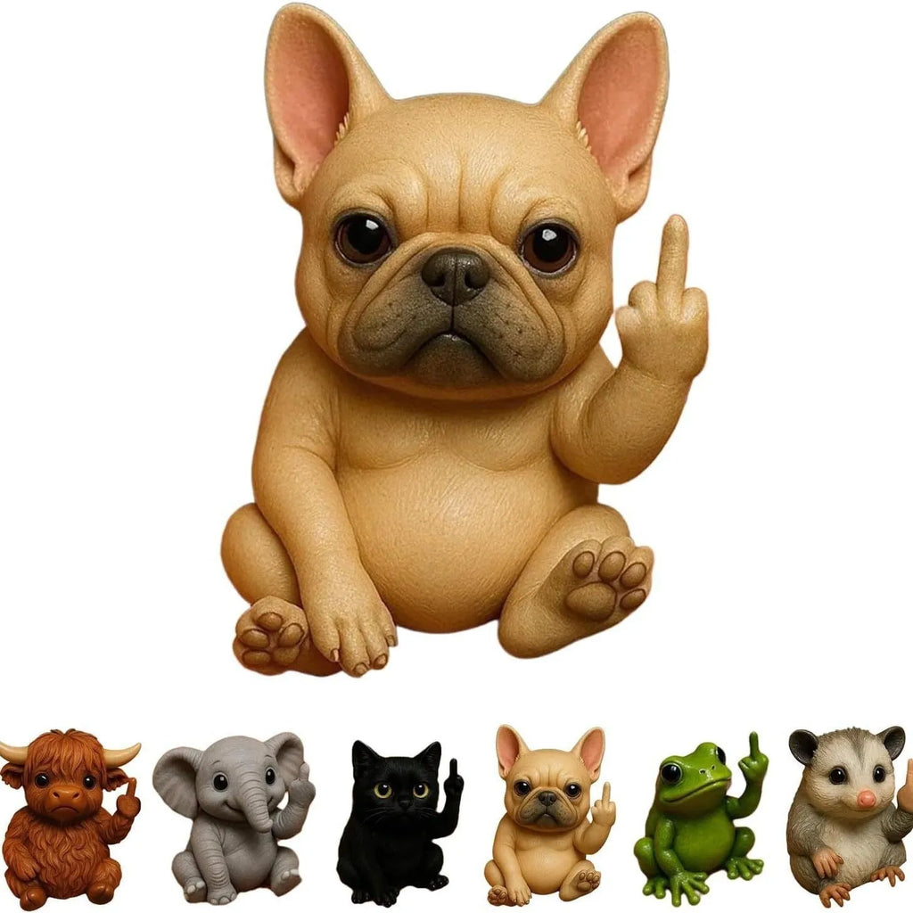 Mini funny animal resin doll with middle finger gesture in cat, dog, elephant styles.