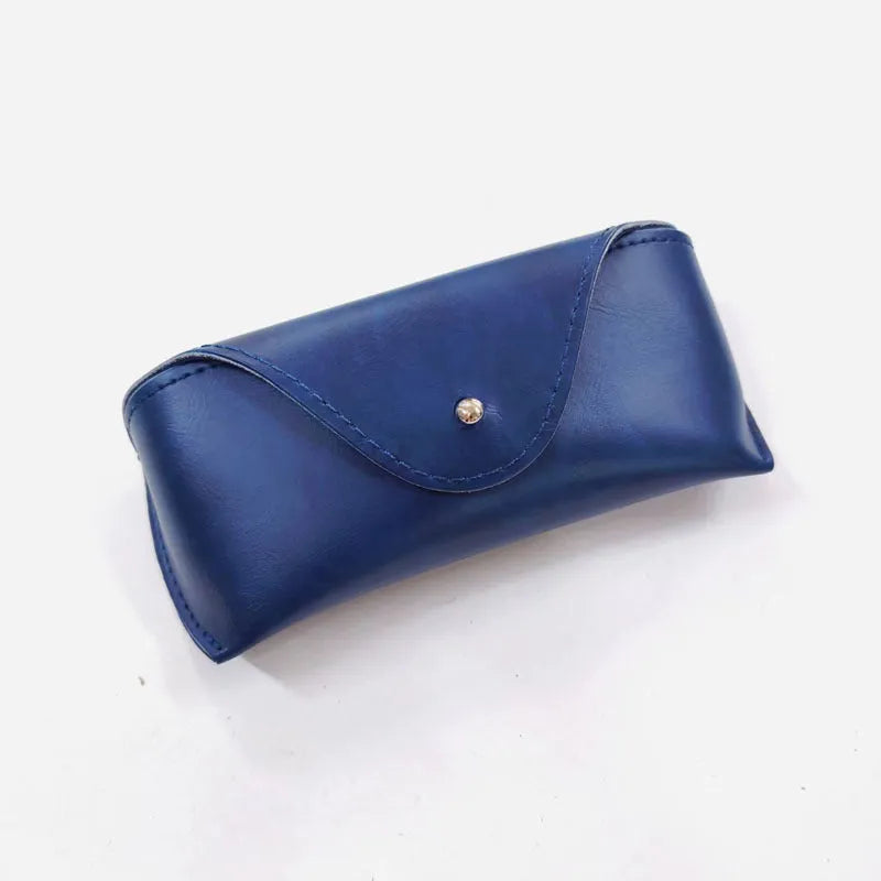 Leather glasses case for sunglasses storage in black, brown, and navy blue