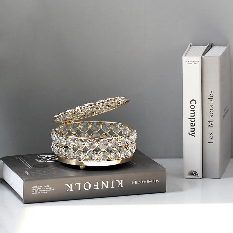 French gold metal frame crystal glass transparent jewellery storage box