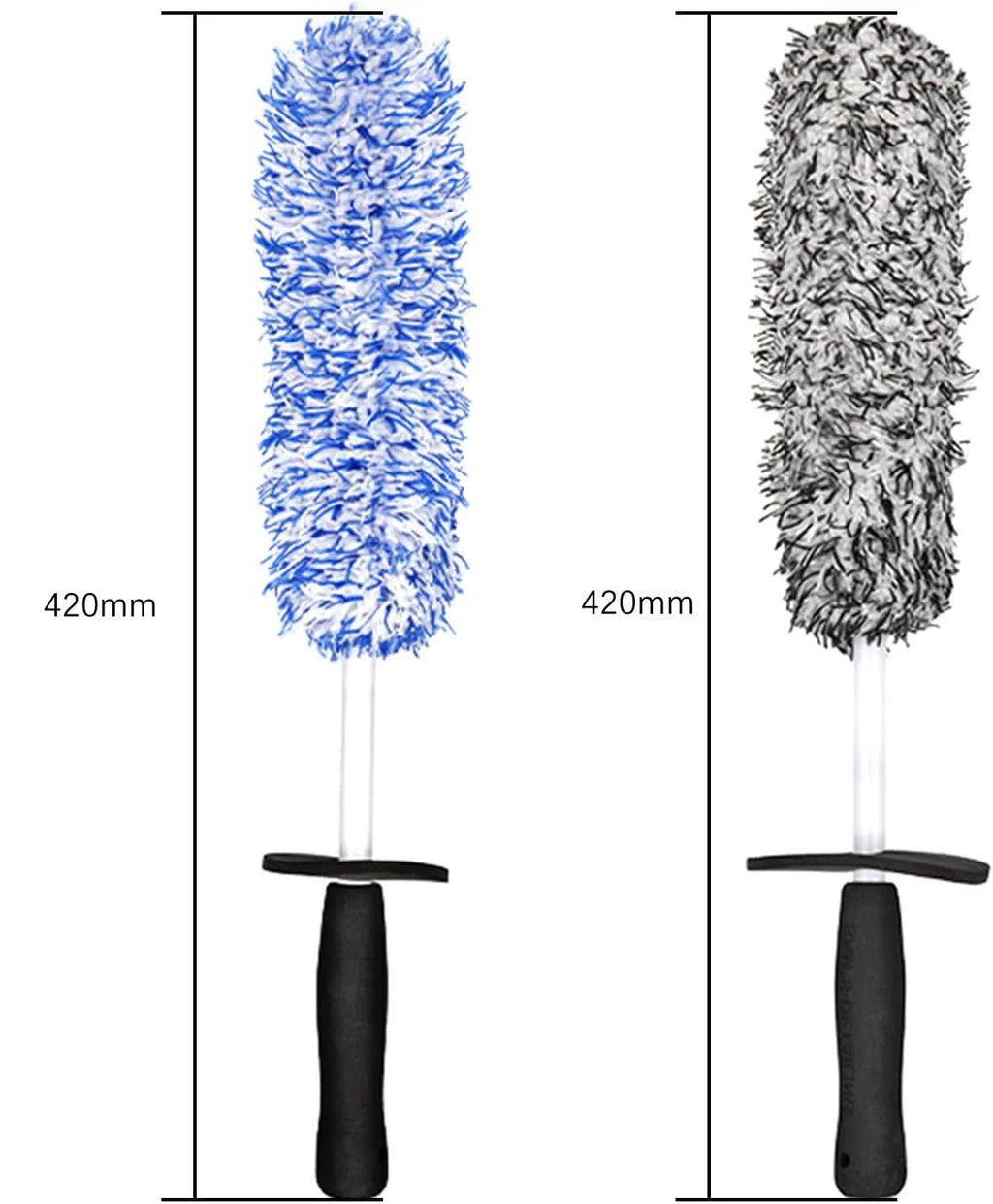 Two steel rim hub cleaning brushes in blue and black with superfine fibre bristles
