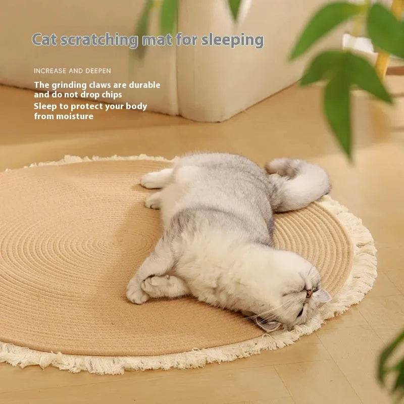 Natural papyrus cat nest bed in tassel color, woven wear-resistant surface, simple style