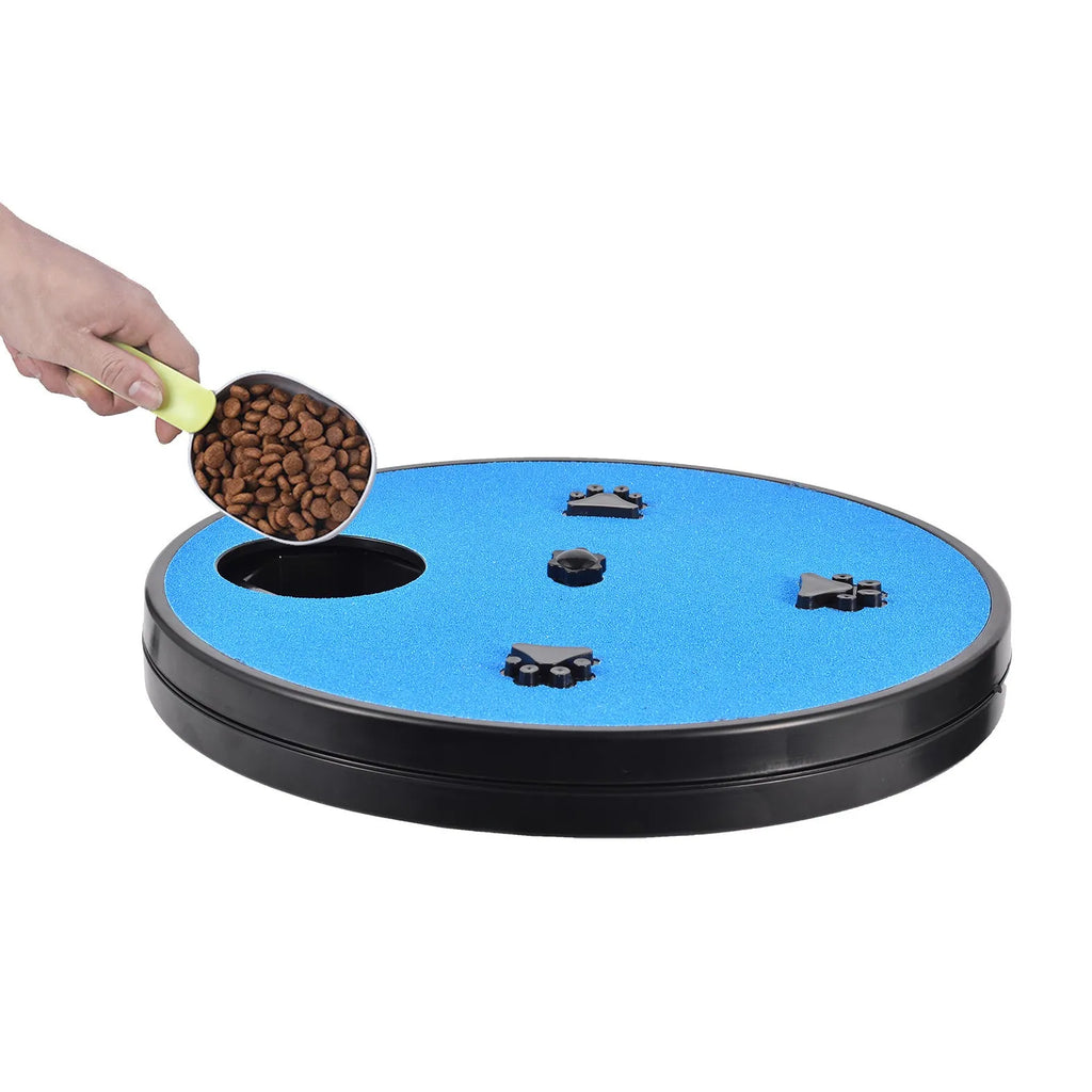Dog nail grinder scratch pad with rotatable top, food compartments, and suction cup anti-slip base