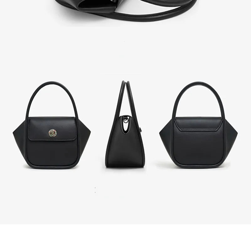 Wing shape cow leather cross-body handbag with buckle detail and fabric lining