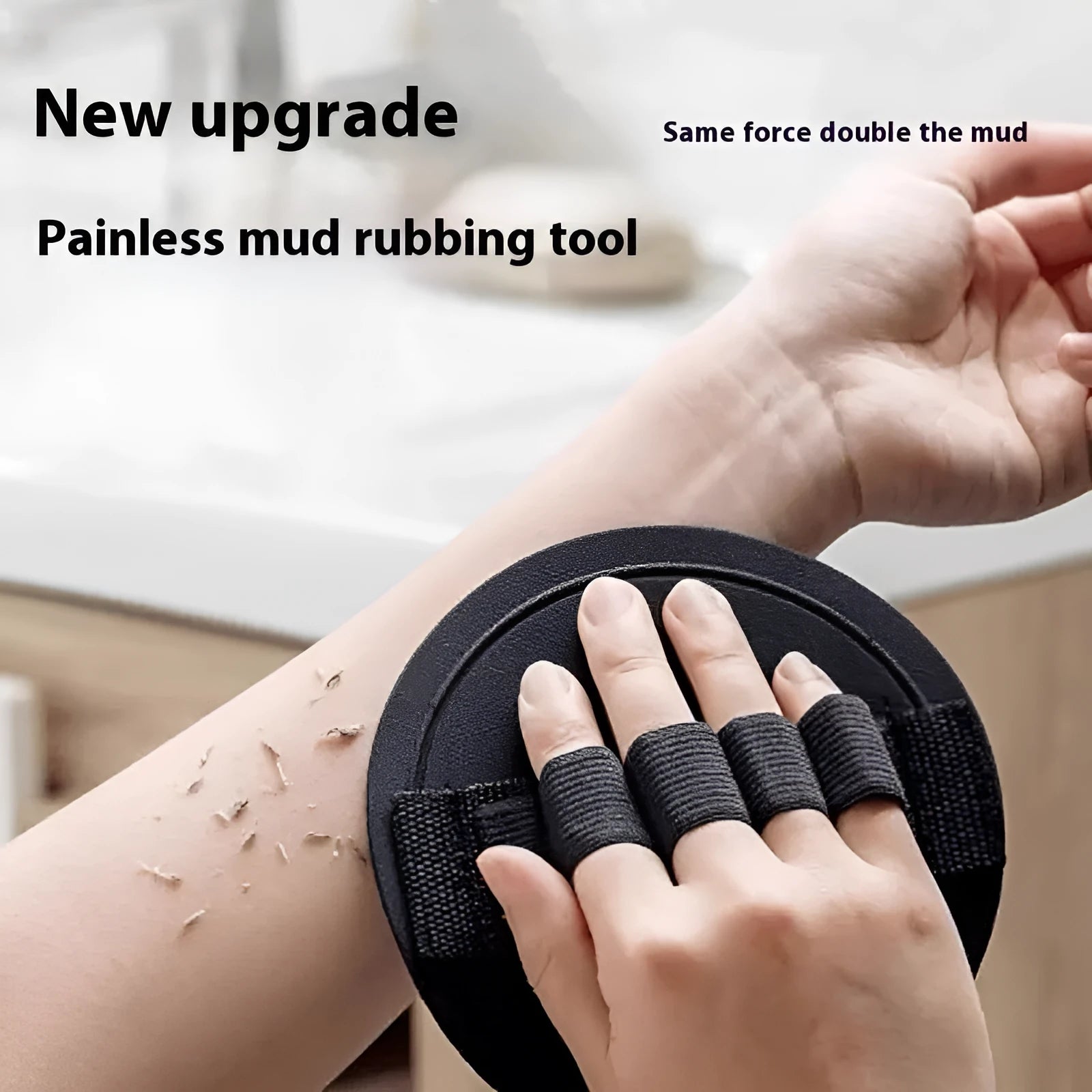 Rubber finger-style bath gadget for women in round cake colour with lace design