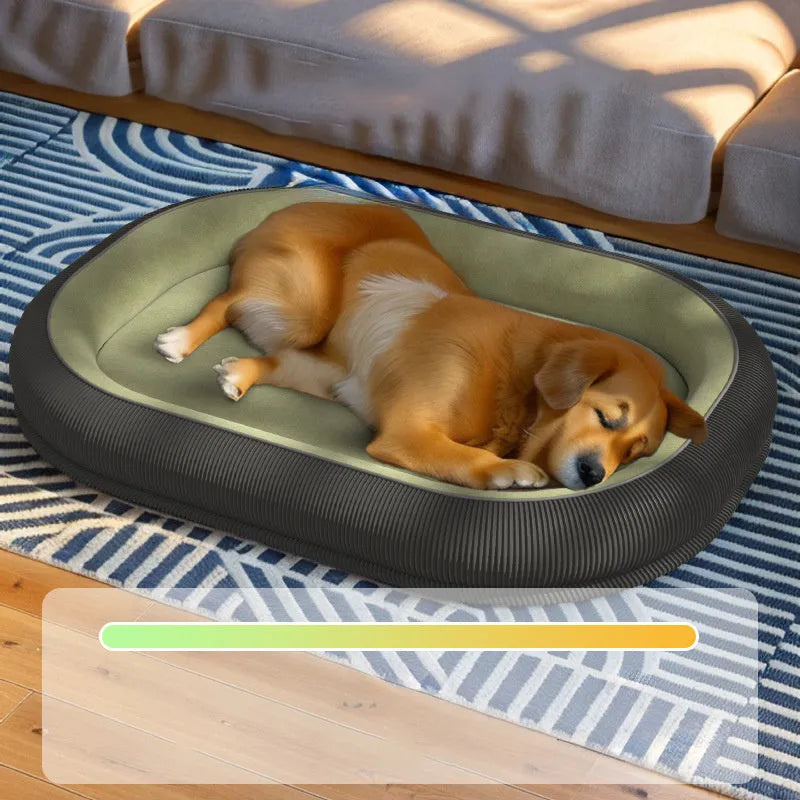Gray corduroy dog kennel with fleece lining, suitable for winter, with removable cover