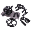 Plastic abdominal wheel set with kneeler mat bracket handle and skipping rope in glossy black