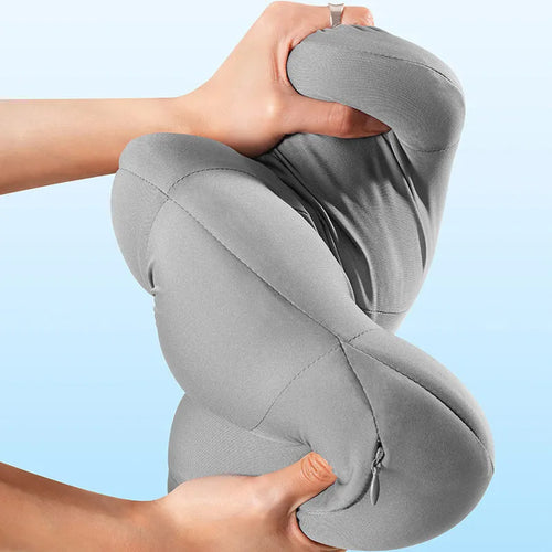 Car head pillow and lumbar pillow set in grey and orange colours with memory cotton filling