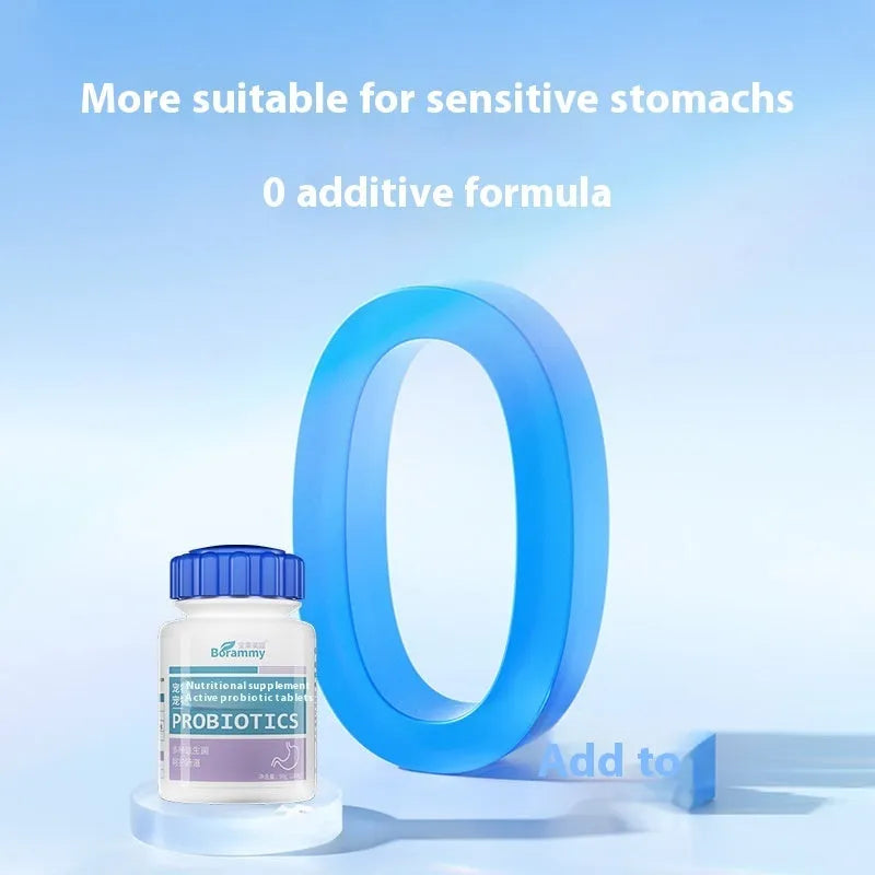 Bottle of Pet Active Probiotic Tablets containing 180 tablets for cat and dog digestive support.