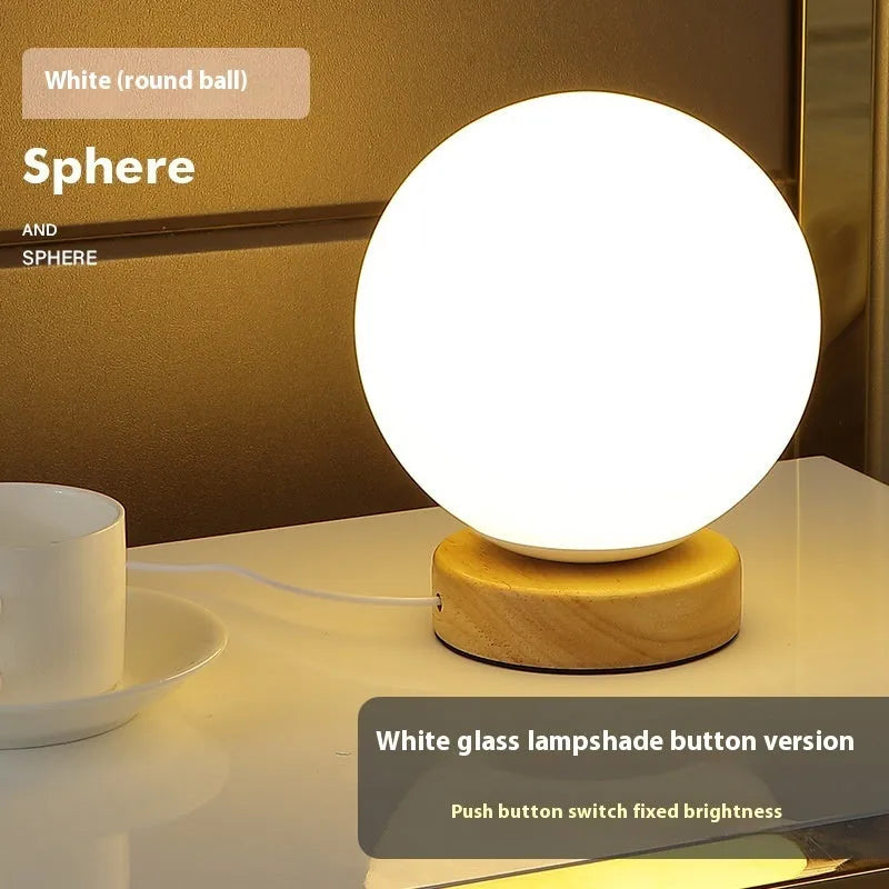 Nordic style wooden USB table lamp with flower-shaped base and cylindrical lamp head