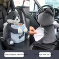 Plush car tissue box hanging on vehicle armrest with character design options