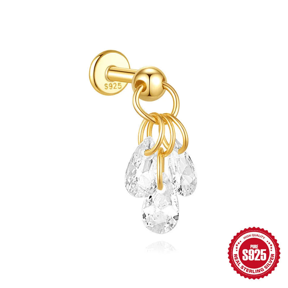 S925 sterling silver moon and star earrings with embedded diamond accents in a gold colour finish.