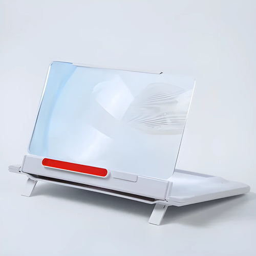 12-inch pull-out smartphone screen amplifier showing horizontal and vertical bracket positions