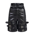 Men's black PU leather casual cropped pants with a medium-low waist on a model.