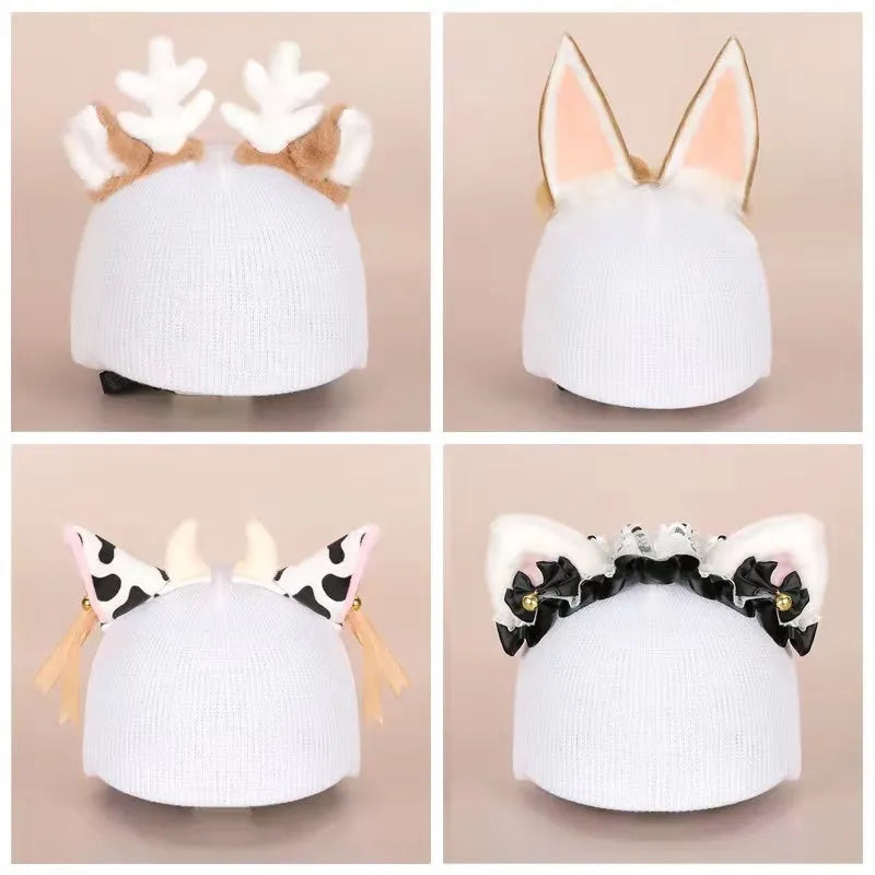 Plush fabric cartoon helmet hat decoration for ski helmets in multiple style variations