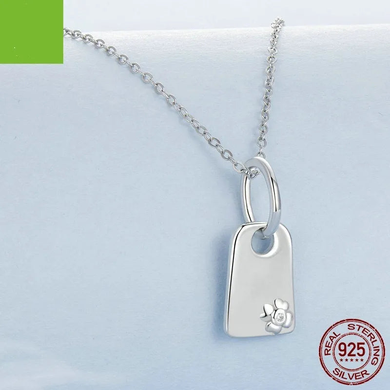 925 silver rectangular pendant with geometric pattern and brand engraving for DIY jewellery making