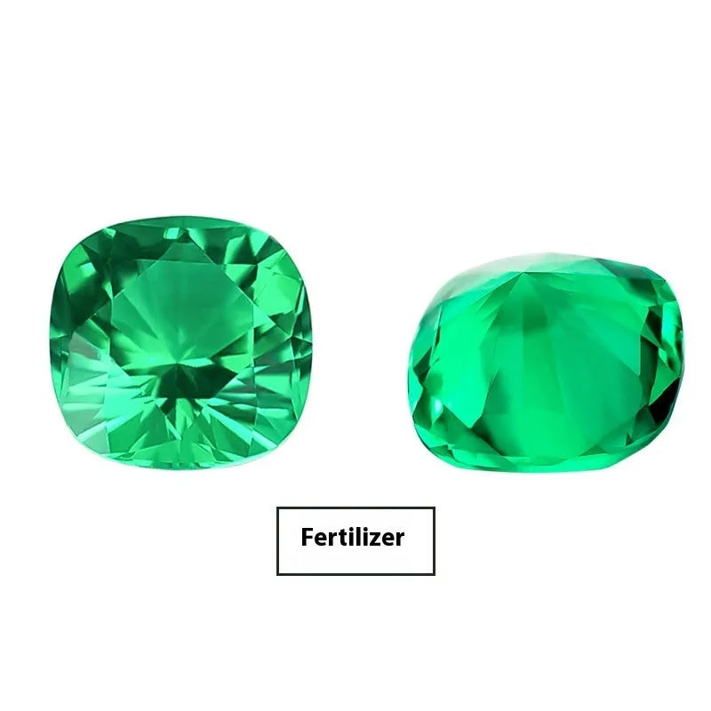 Cultivated emerald gemstone in Columbia green treasure colour showing round and grandmother cut sizes