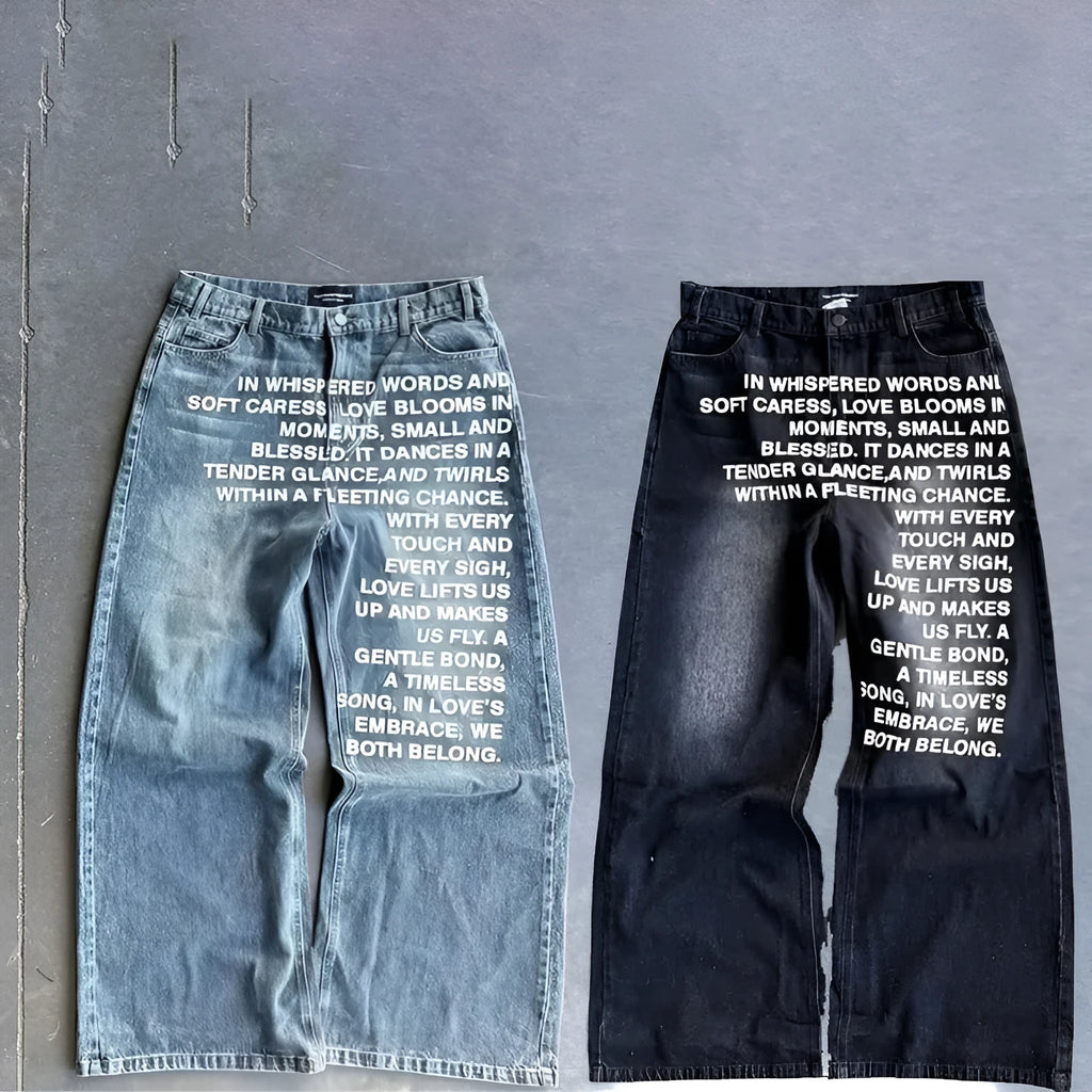 Men's black cotton loose wide-leg straight trousers casual pants