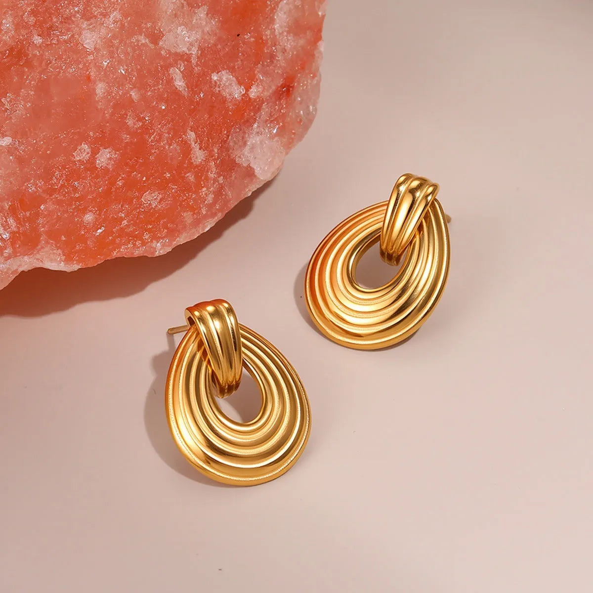 Gold-toned geometric stainless steel earrings with non-fading electroplated finish for women