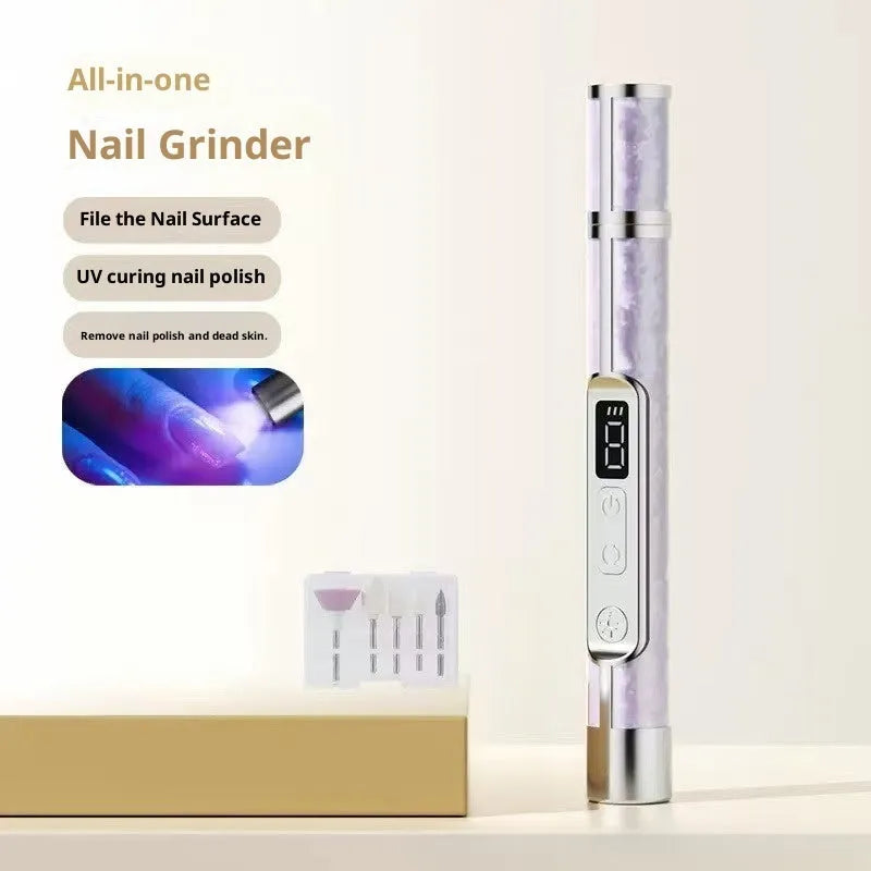 LCD display 2-in-1 polishing and baking lamp electric nail grinder in white plastic body