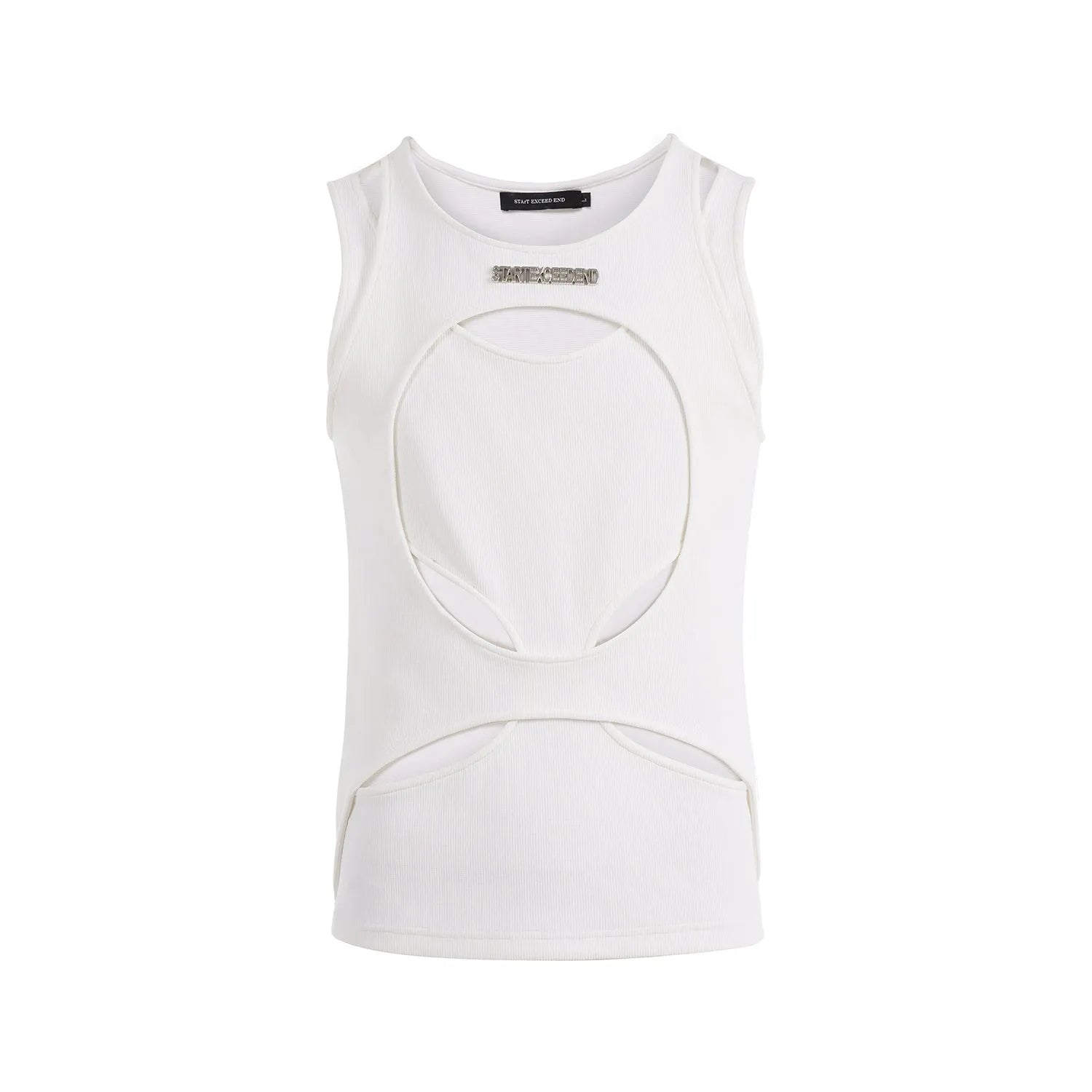 Men's black and white hollow thread sleeveless waistcoat with round neck