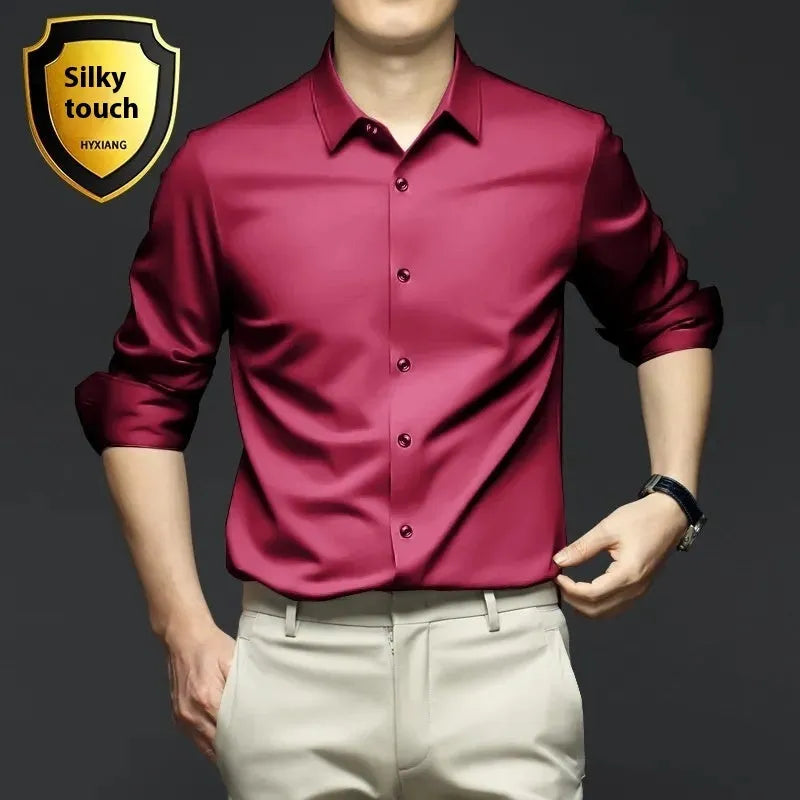 Business high-end ice silk cardigan in solid colour with lapel collar, slim fit, long sleeves