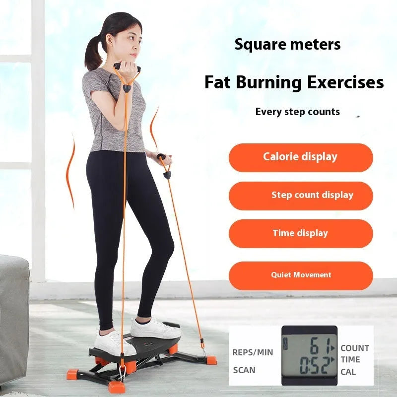 Black mini fitness skiing machine exercise equipment with elastic hand straps