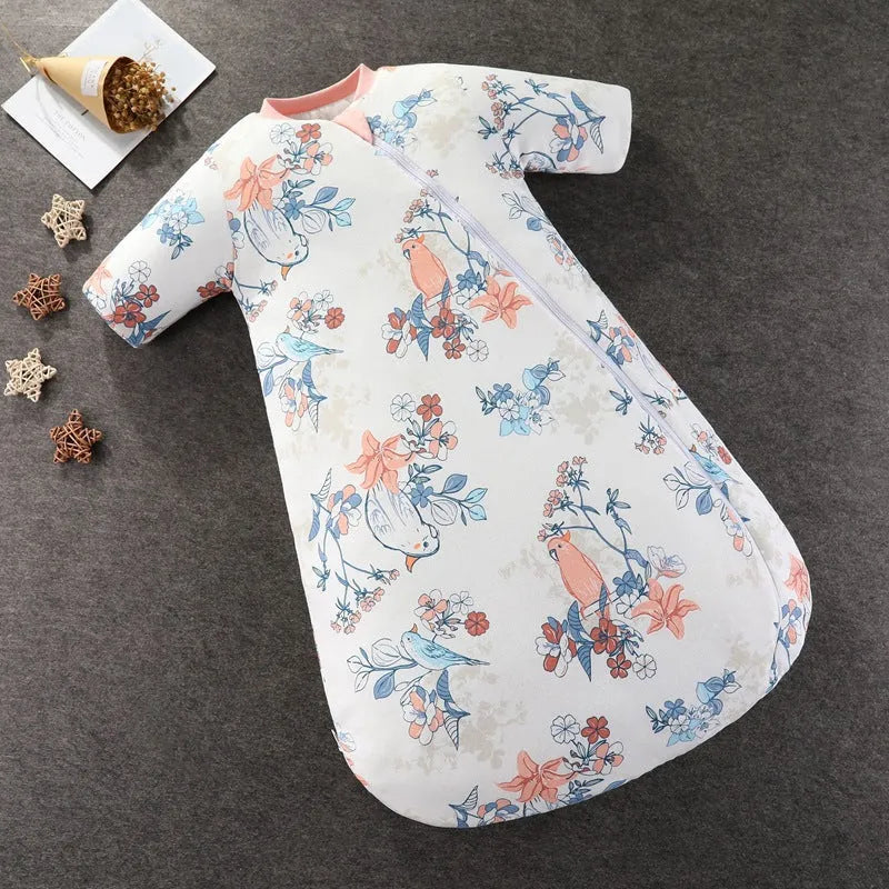 Baby pure cotton anti-kick quilt sleeping bag with cartoon pattern, 80cm length, thickened for autumn winter spring, size M and L