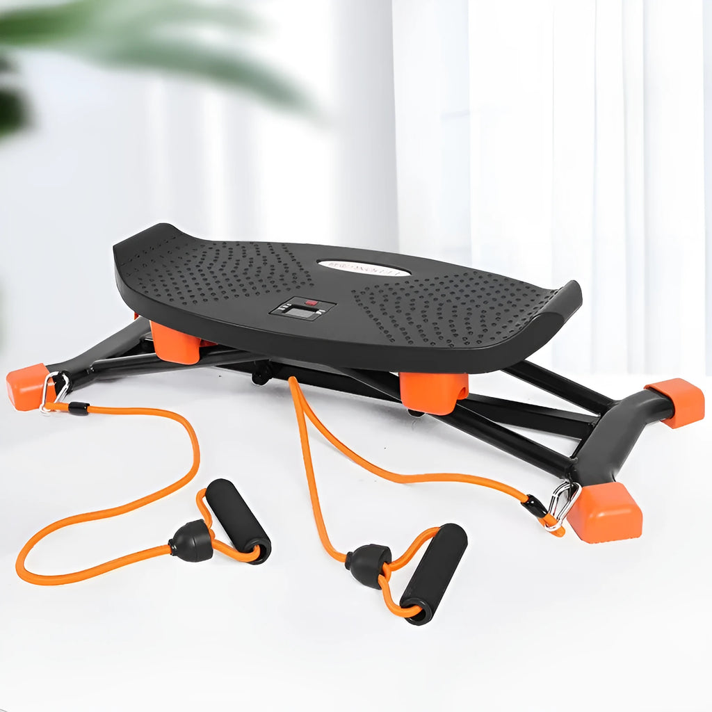 Black mini fitness skiing machine exercise equipment with elastic hand straps