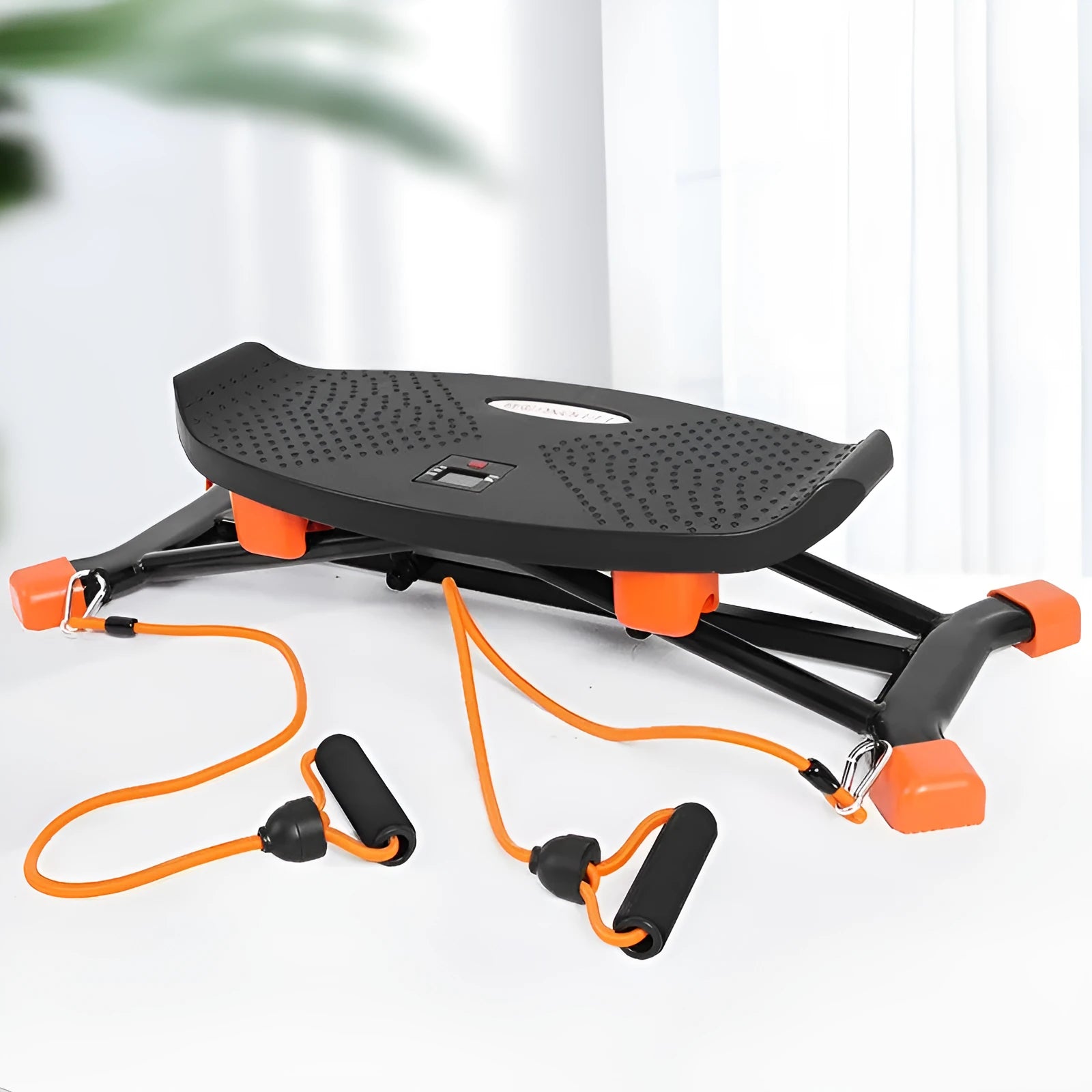 Black mini fitness skiing machine exercise equipment with elastic hand straps
