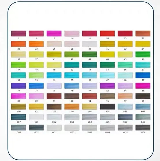 Set of double-headed alcohol oily colour markers with round and inclined nibs for professional art and design work.