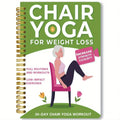 Green coil-bound notebook with 30 days chair yoga training guide content