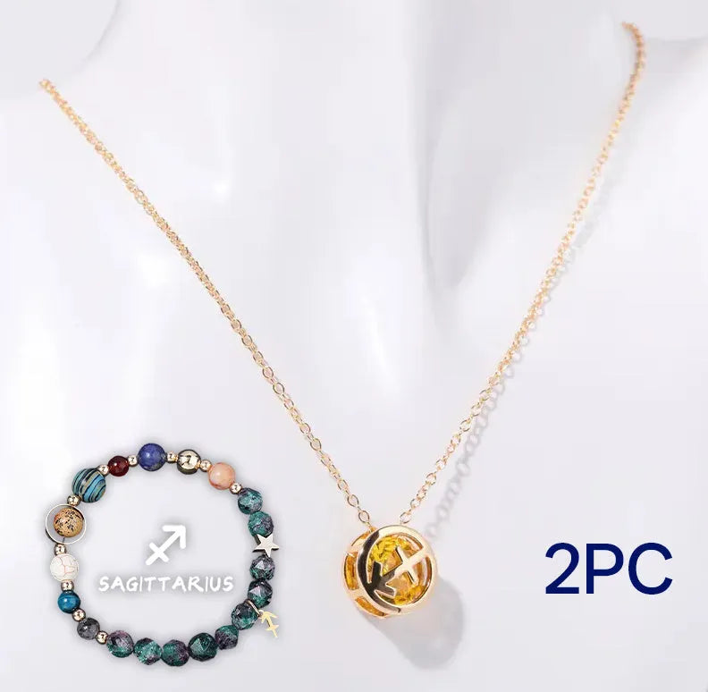 Natural stone beaded necklace and bracelet set with adjustable cords in gemstone materials