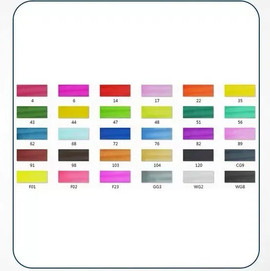 Set of double-headed alcohol oily colour markers with round and inclined nibs for professional art and design work.