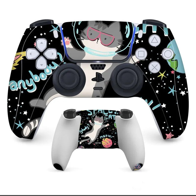 PS5 DualSense controller with anti-scratch front and back protection stickers applied.