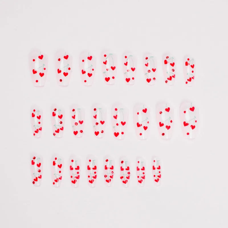 French-style red diamond cherry nail art armour stickers in JP1601 colour, 24 pack with glue.