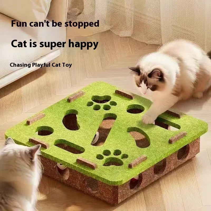 Green brown felt cat scratch box toy measuring 30cm by 30cm by 7.5cm