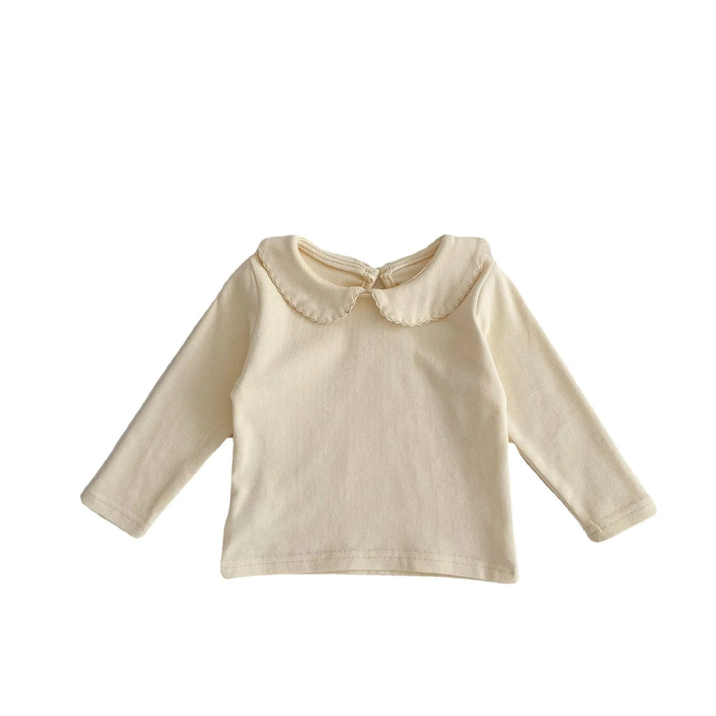 Peter Pan collar long-sleeve top and trousers two-piece set in apricot cotton velvet for girls