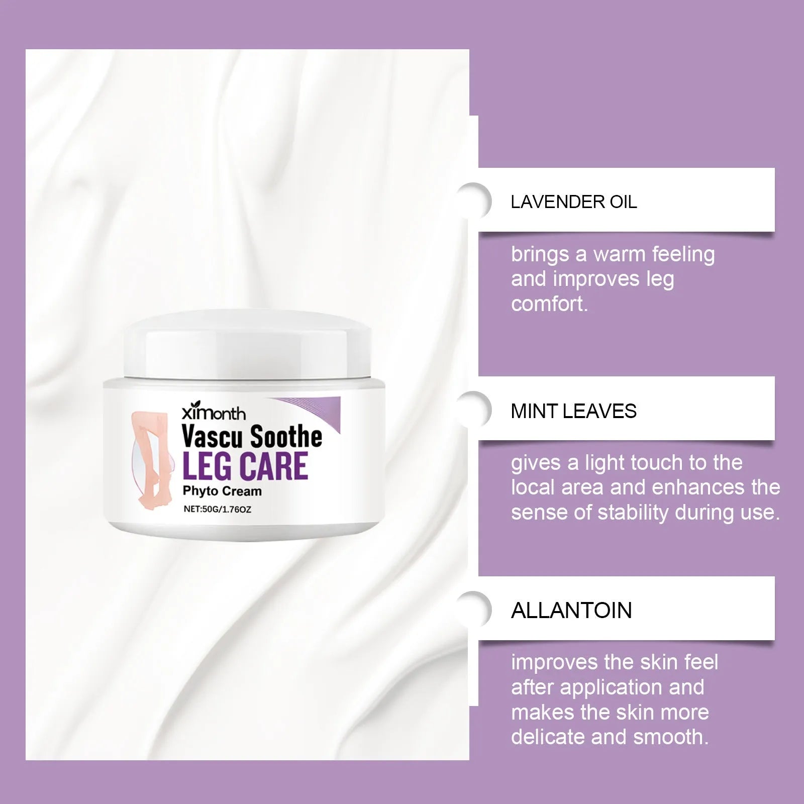 50g jar of lavender and mint massage cream for daily discomfort relief with moisturising benefits