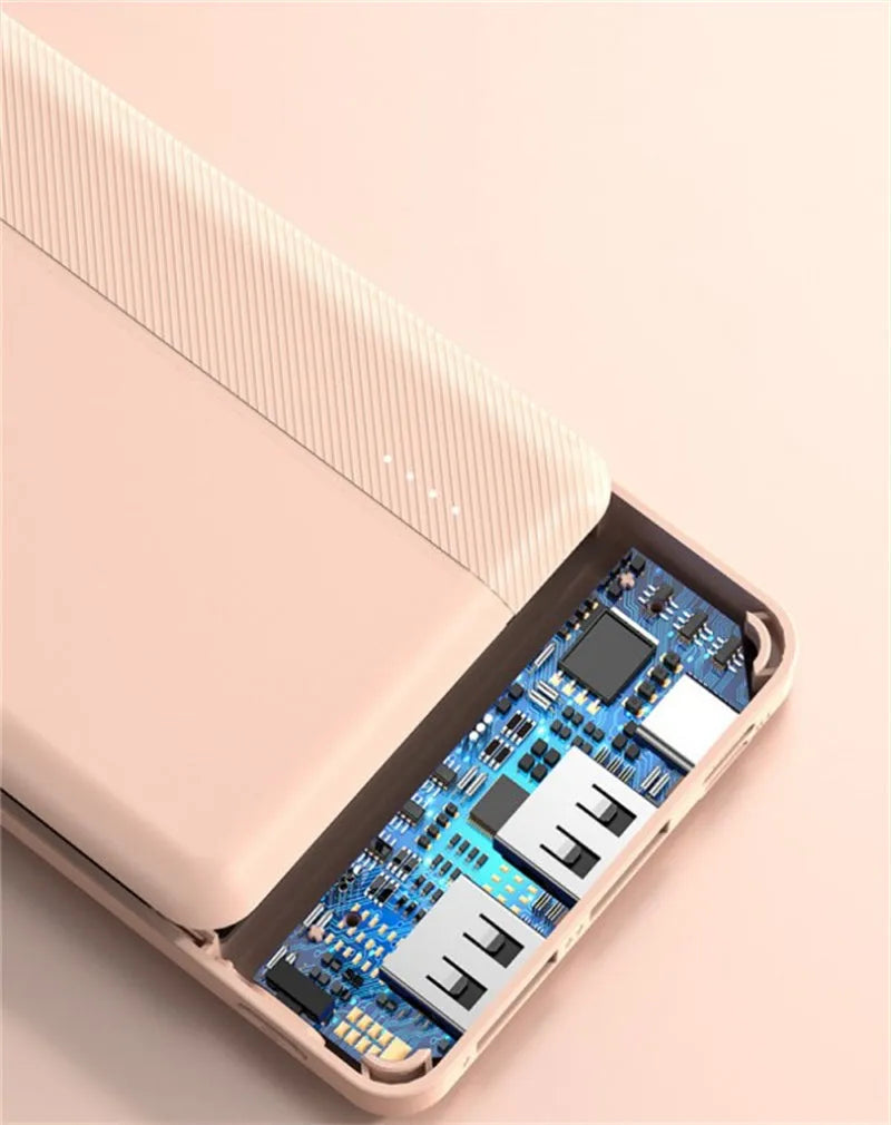 20000mAh portable power bank in white with 2.1A input output and slim 15mm design