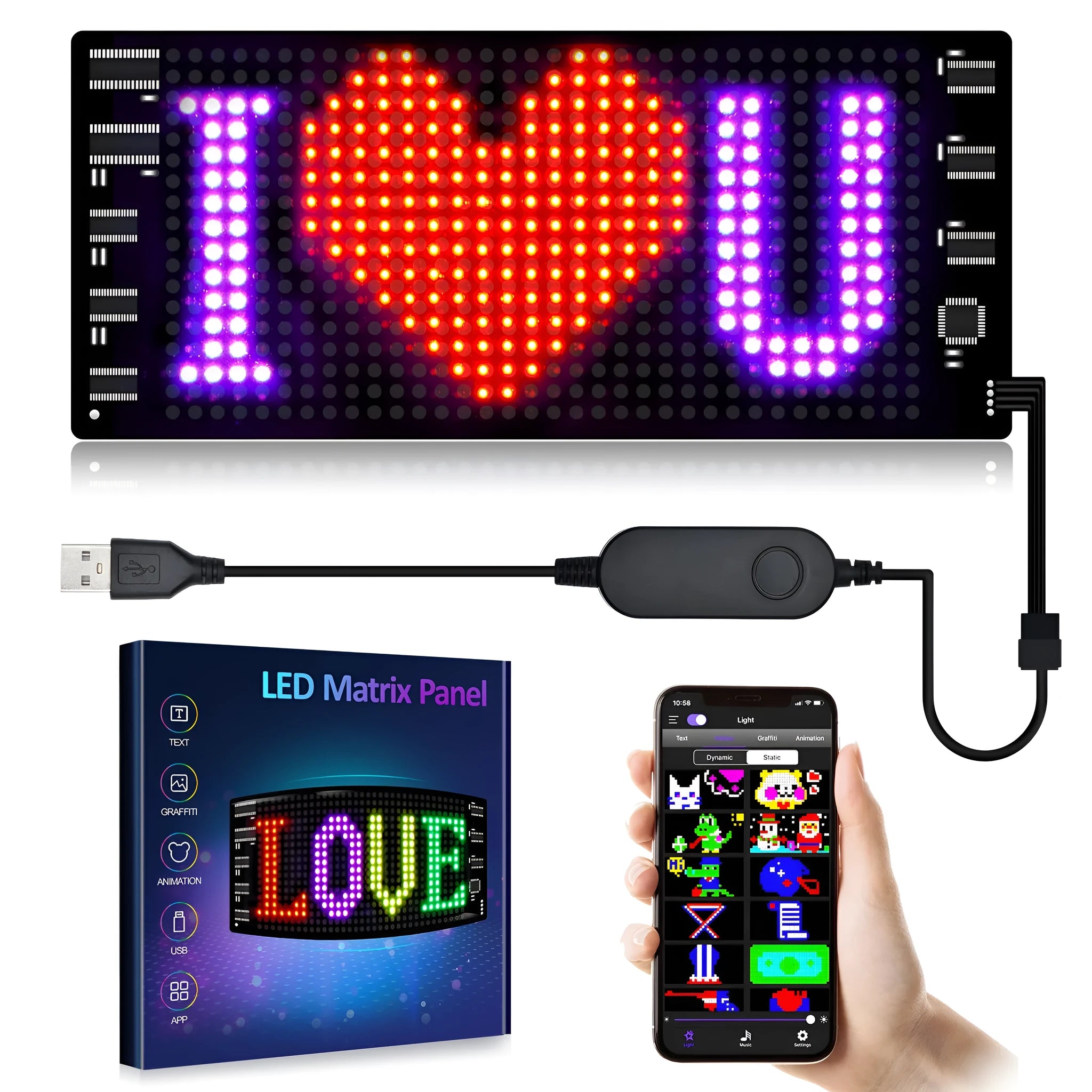 Programmable LED car sign displaying custom text on 7x17cm full-colour screen with flexible design