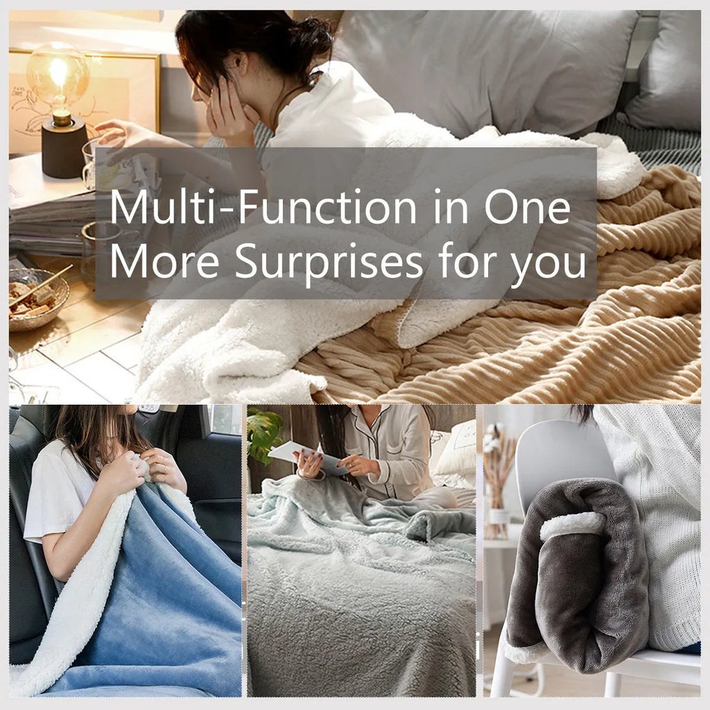Brown sherpa fleece blanket 150x200cm on a couch, soft and warm for home use