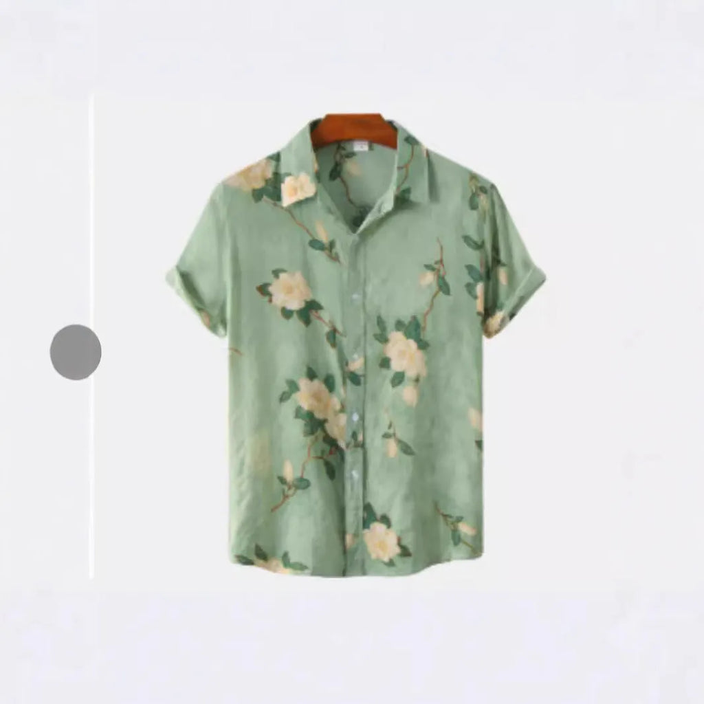 Hawaiian printing lapel short sleeve shirt in floral pattern with polyester fabric and digital print, available in multiple colours